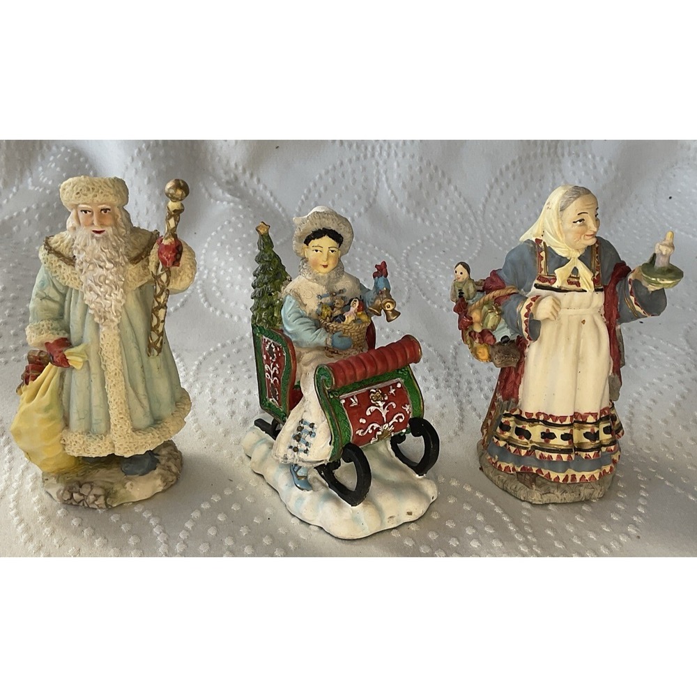 International Santa Claus Christmas Figurines Lot/3 Russia Kolyada Babouschka +